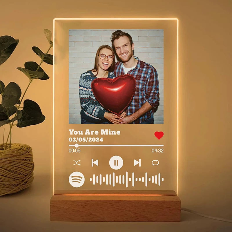 TinyGlow & Co™ Custom Acrylic Music Plaque with LED Light - Personalized Song & Photo Frame