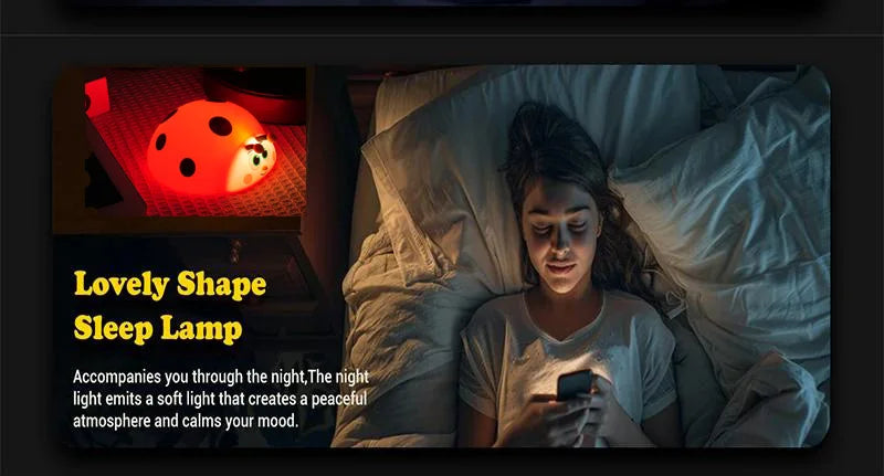 TinyGlow & Co™ Ladybug Silicone Night Light – USB Rechargeable Touch Control Lamp