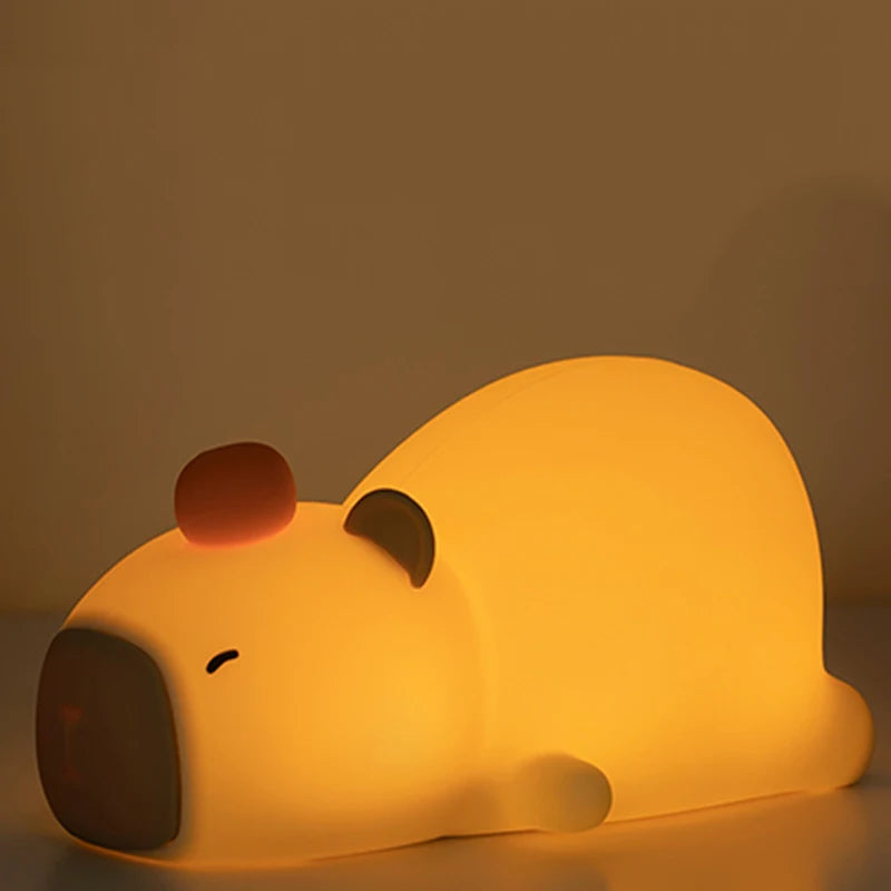 TinyGlow & Co™ Capybara Silicone Night Light – USB Rechargeable LED Cartoon Lamp