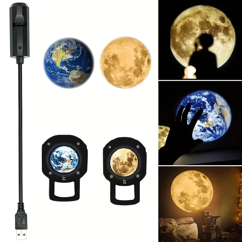 TinyGlow & Co™ Moon & Earth Galaxy Projector – USB Ceiling Starry Sky Night Light