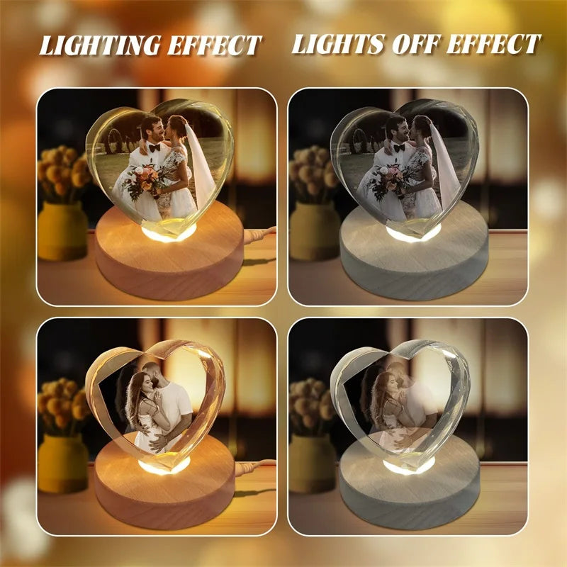 TinyGlow & Co™ Personalized Heart Crystal Photo Gift - Custom Laser Engraved Keepsake