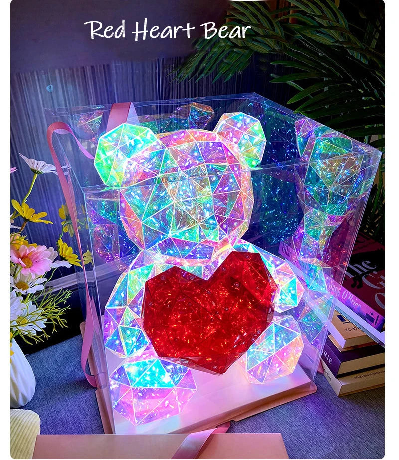 TinyGlow & Co™ LED Teddy Bear Lamp - Colorful Sparkling Rose Gift Light