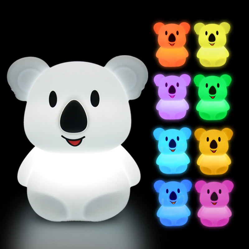 Bear Cat Dog Koala Owl Rabbit LED Night Light Touch Sensor 9 Colors Bedroom Silicone Animal Lamp for Children Kids Baby Gift