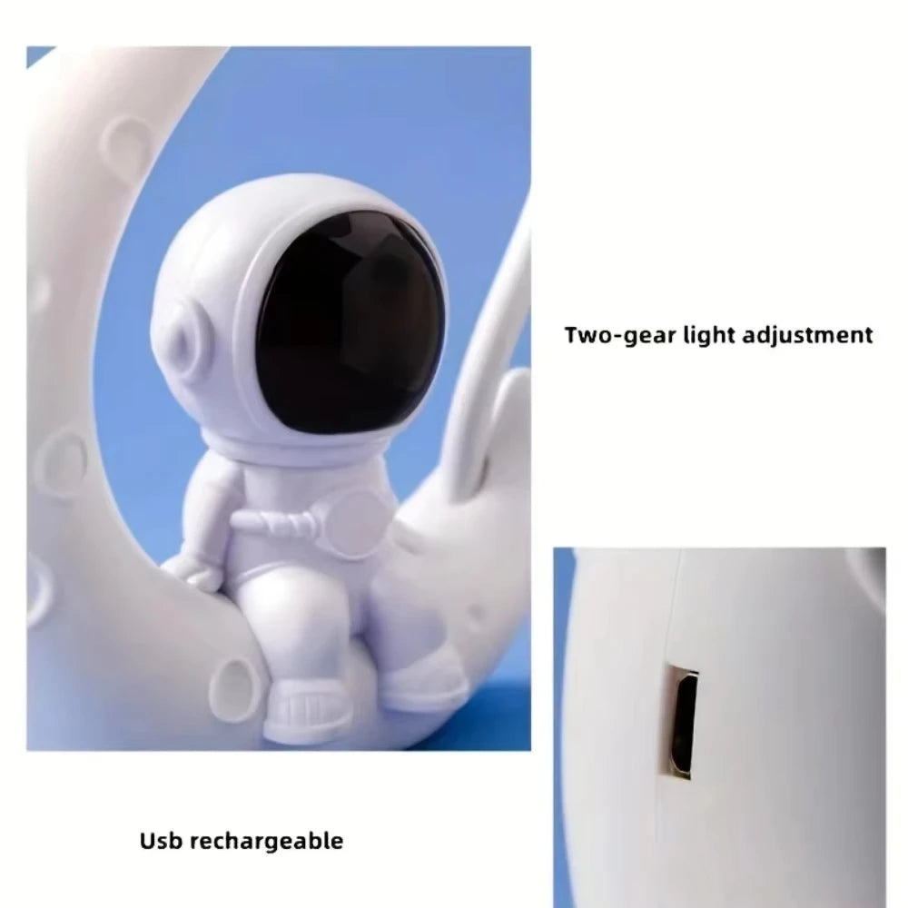 TinyGlow & Co™ Moon Astronaut LED Night Light – Rechargeable Reading Desk Lamp
