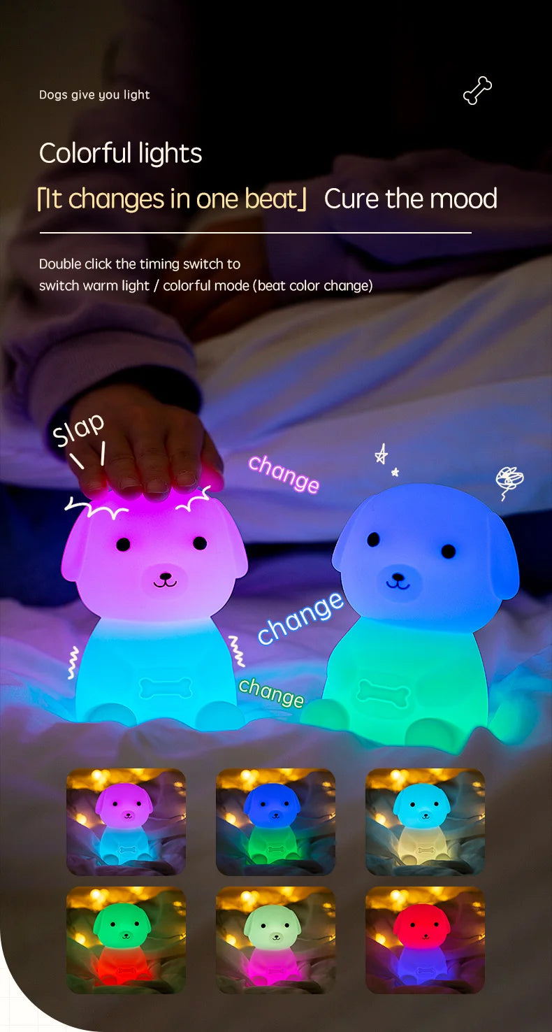 Cute Silicone LED  Puppy Night Light Animal Lamp Touch Sensor Dog Night Lamp Children Kid Bedside Bedroom Decor Birthday Gifts