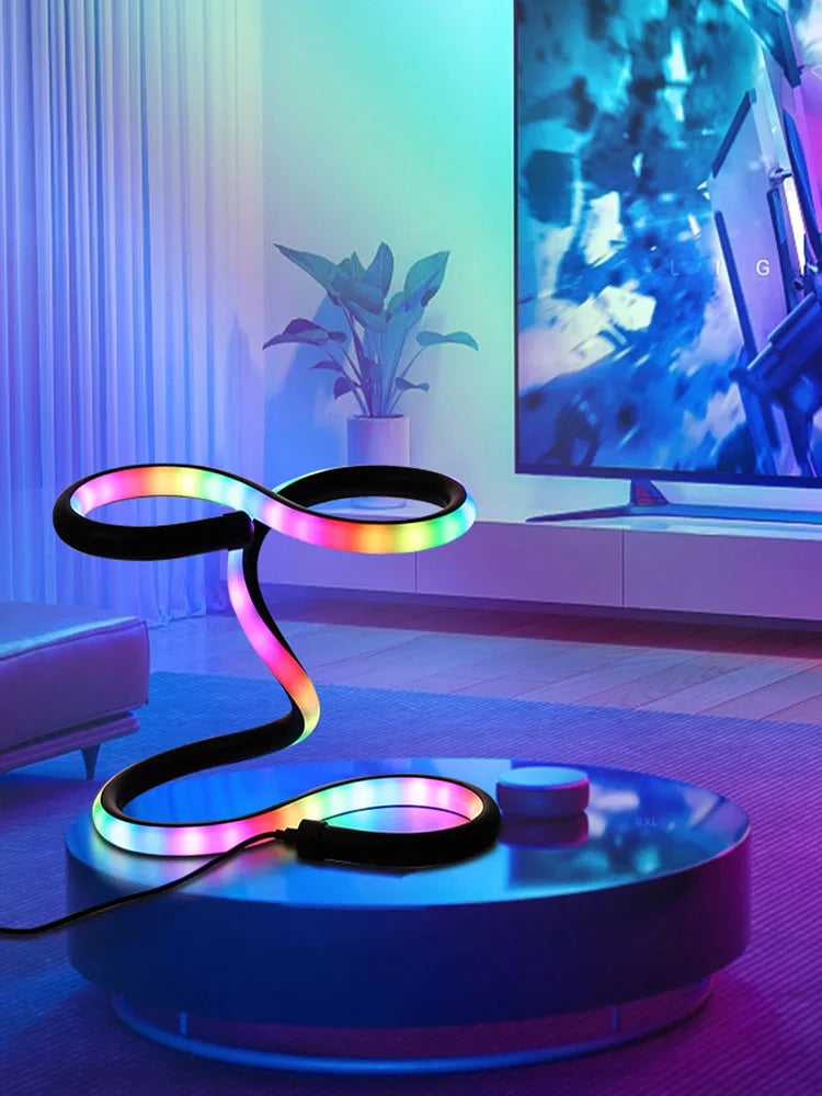 TinyGlow & Co™ Modern Spiral LED Table Lamp – USB Powered RGB Color Changing Desk Light
