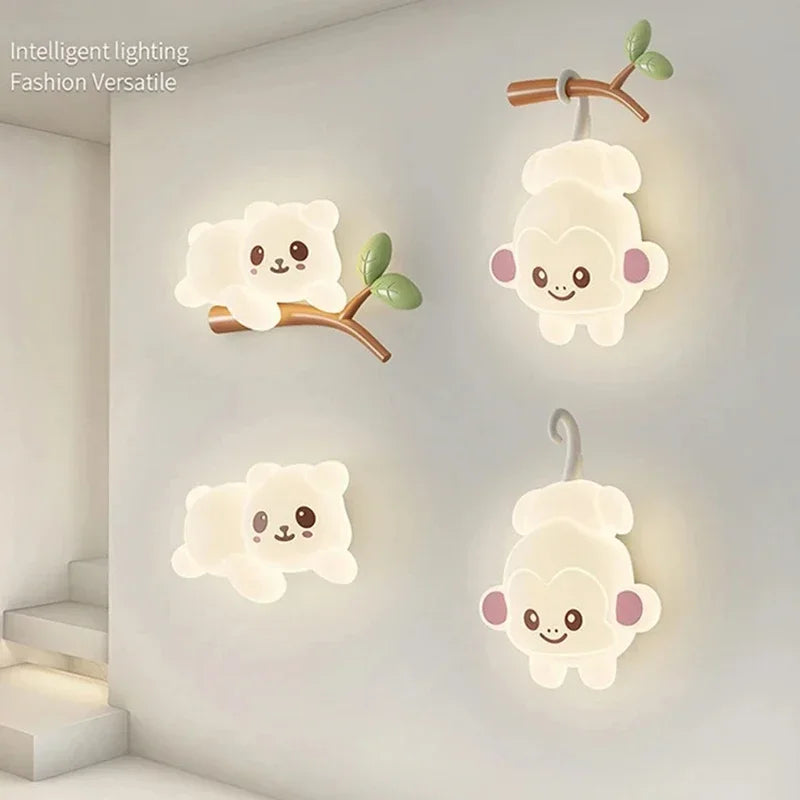 Creative Child LED Wall Lamp Children's Room Monkey Bear Sconce Tree Branch Nursery School Playground Wall Light Corridor Aisle