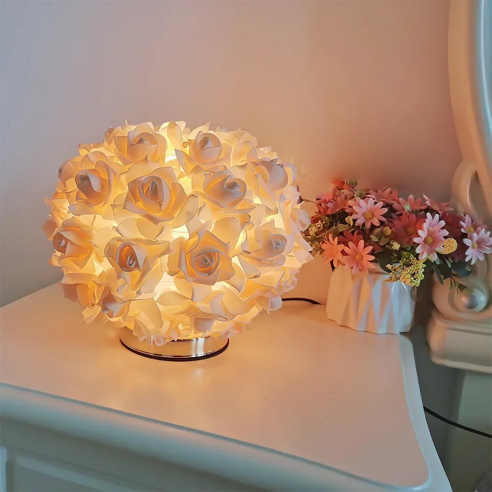 TinyGlow & Co™ Rose Gold Romantic Flower Lamp - Princess Bedroom Bedside Night Light