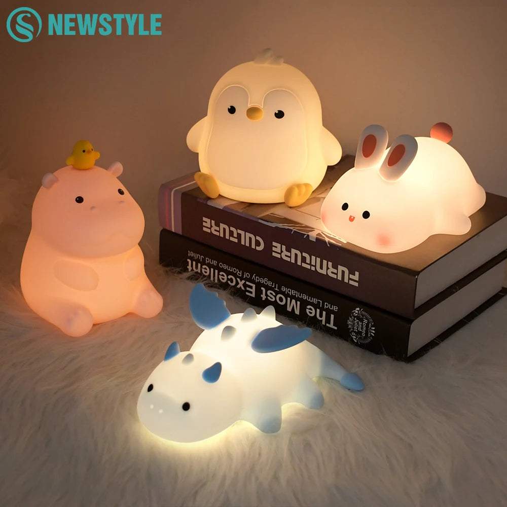 TinyGlow & Co™ Animal Silicone Night Light – Rechargeable Touch Sensor LED Lamp