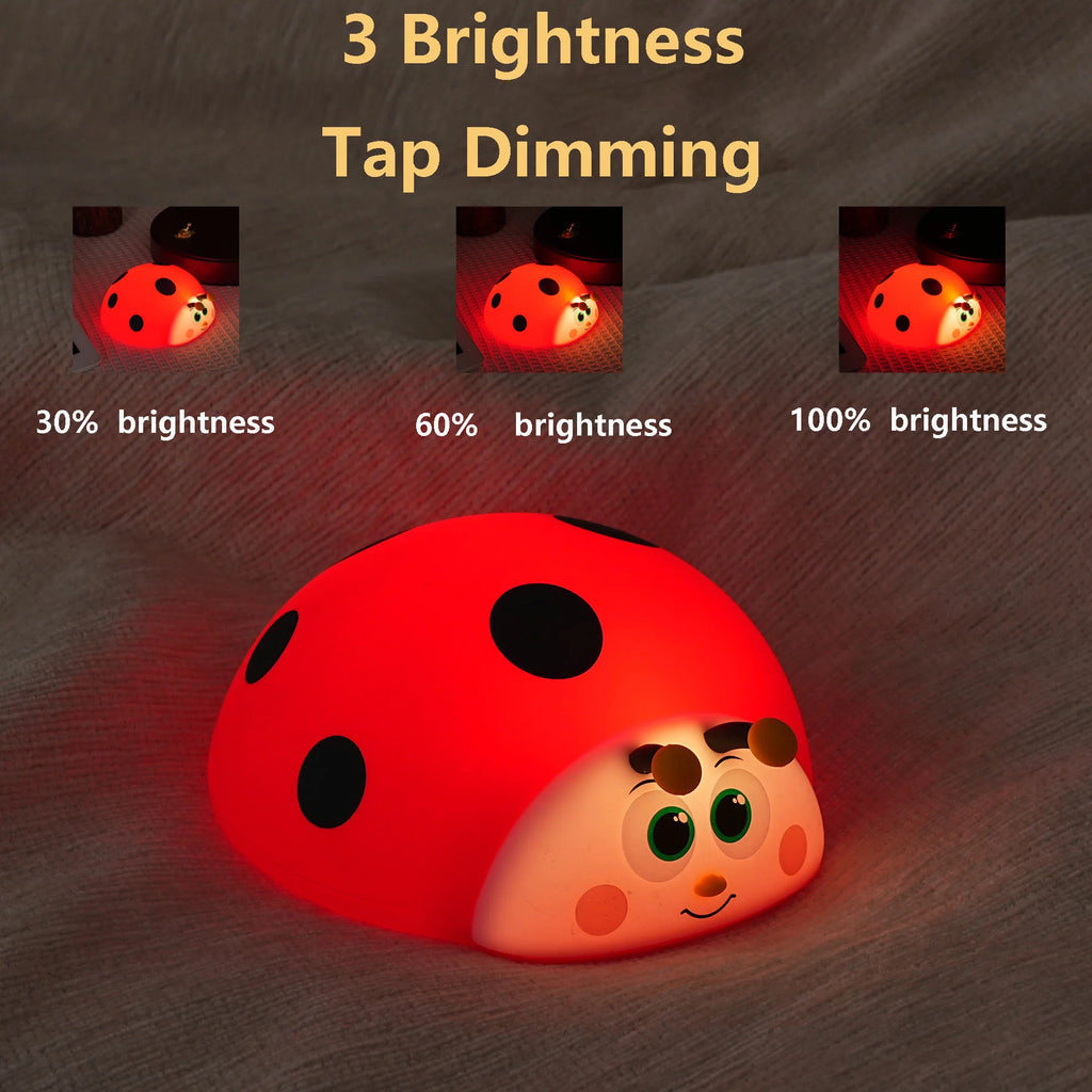 TinyGlow & Co™ Ladybug Silicone Night Light – USB Rechargeable Touch Control Lamp