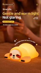 TinyGlow & Co™ Sloth Silicone LED Night Light – Rechargeable Dimmable Animal Lamp