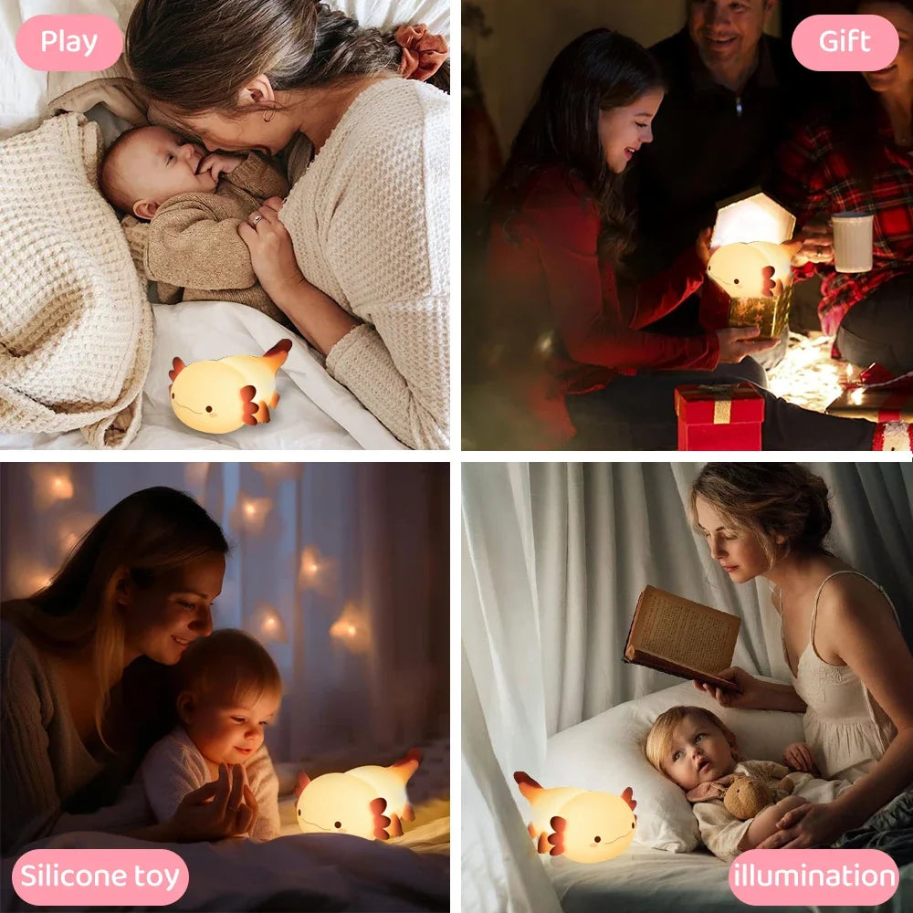 TinyGlow & Co™ Papa Puppy Silicone LED Night Light – Touch Sensor Dog Lamp for Kids