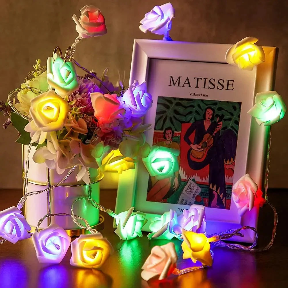 TinyGlow & Co™ Rose Flower LED String Lights - USB/Battery Fairy Lights for Weddings & Parties