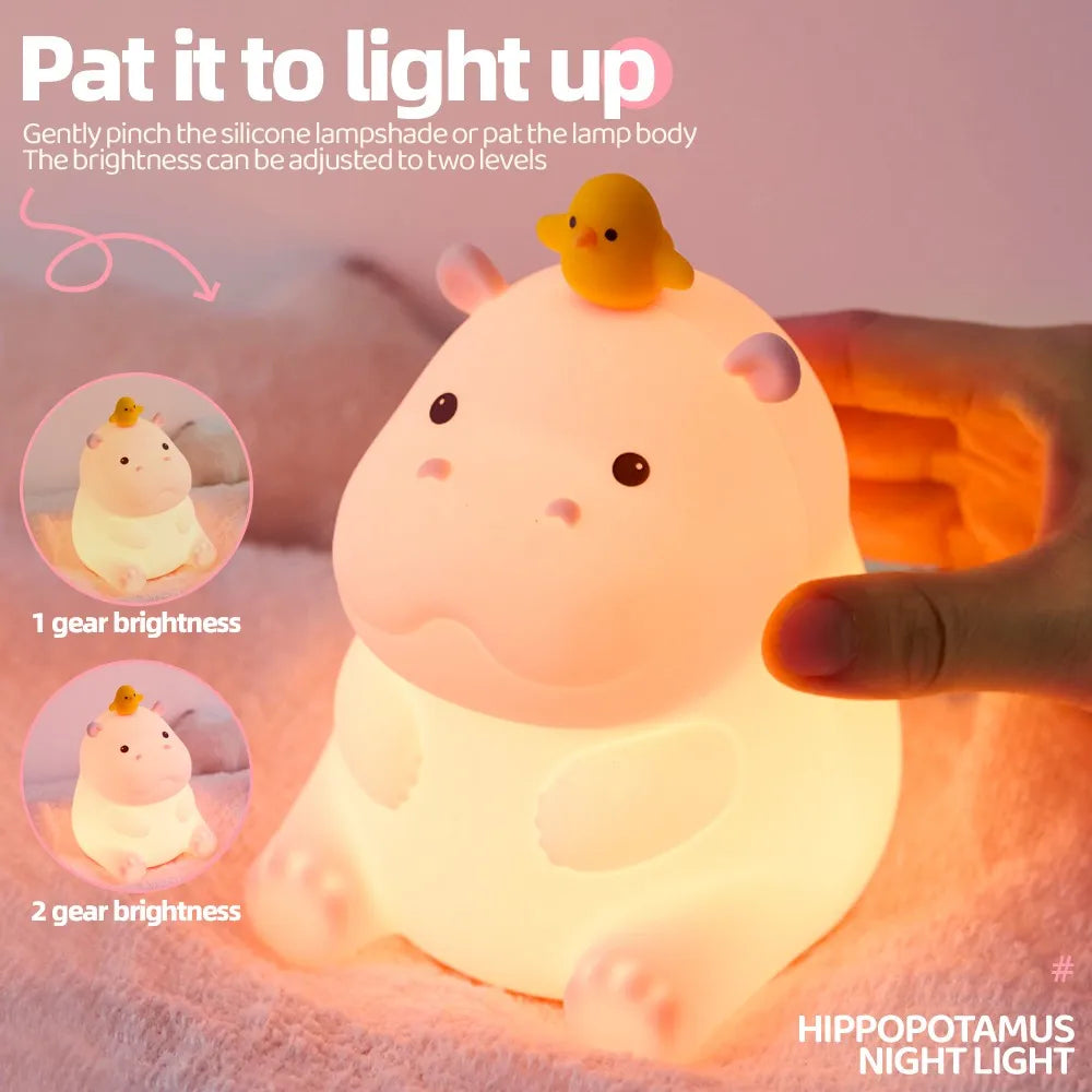 TinyGlow & Co™ Animal Silicone Night Light – Rechargeable Touch Sensor LED Lamp