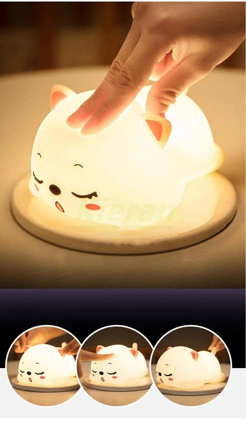 TinyGlow & Co™ Cat Silicone LED Night Light – USB Rechargeable Floor Lamp with Remote