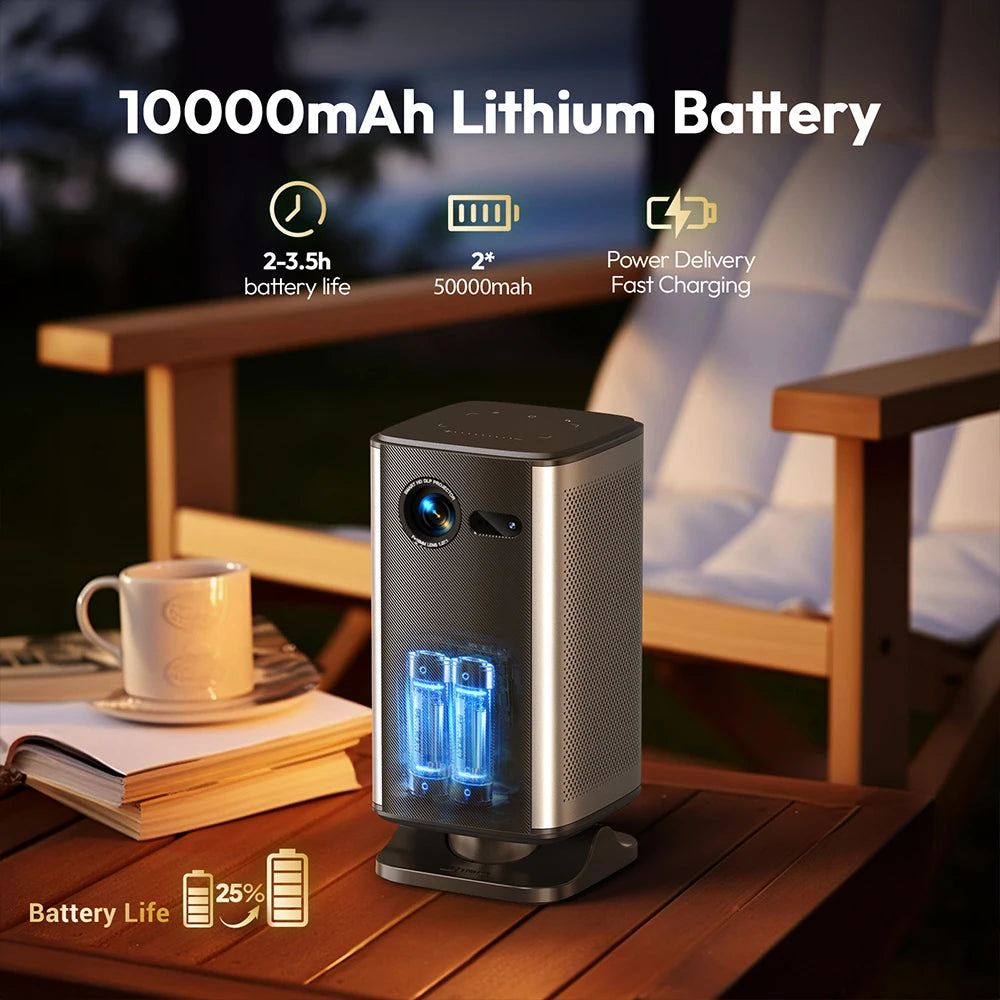 TinyGlow & Co™ BYINTEK P70X Portable Mini Projector with Battery 4K 3D WiFi