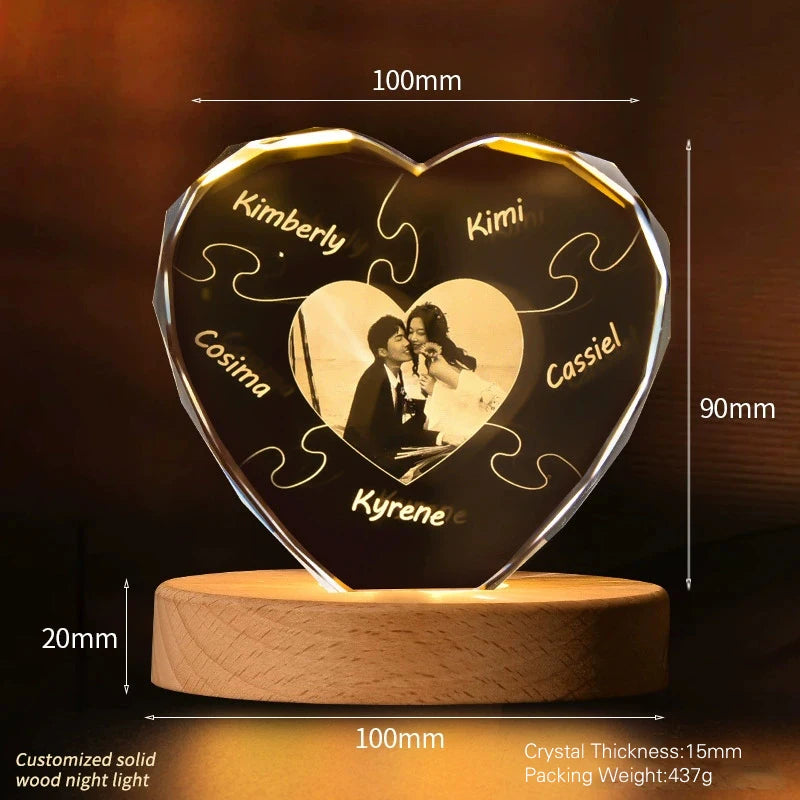 TinyGlow & Co™ Personalized Heart Crystal Photo Gift - Custom Laser Engraved Keepsake