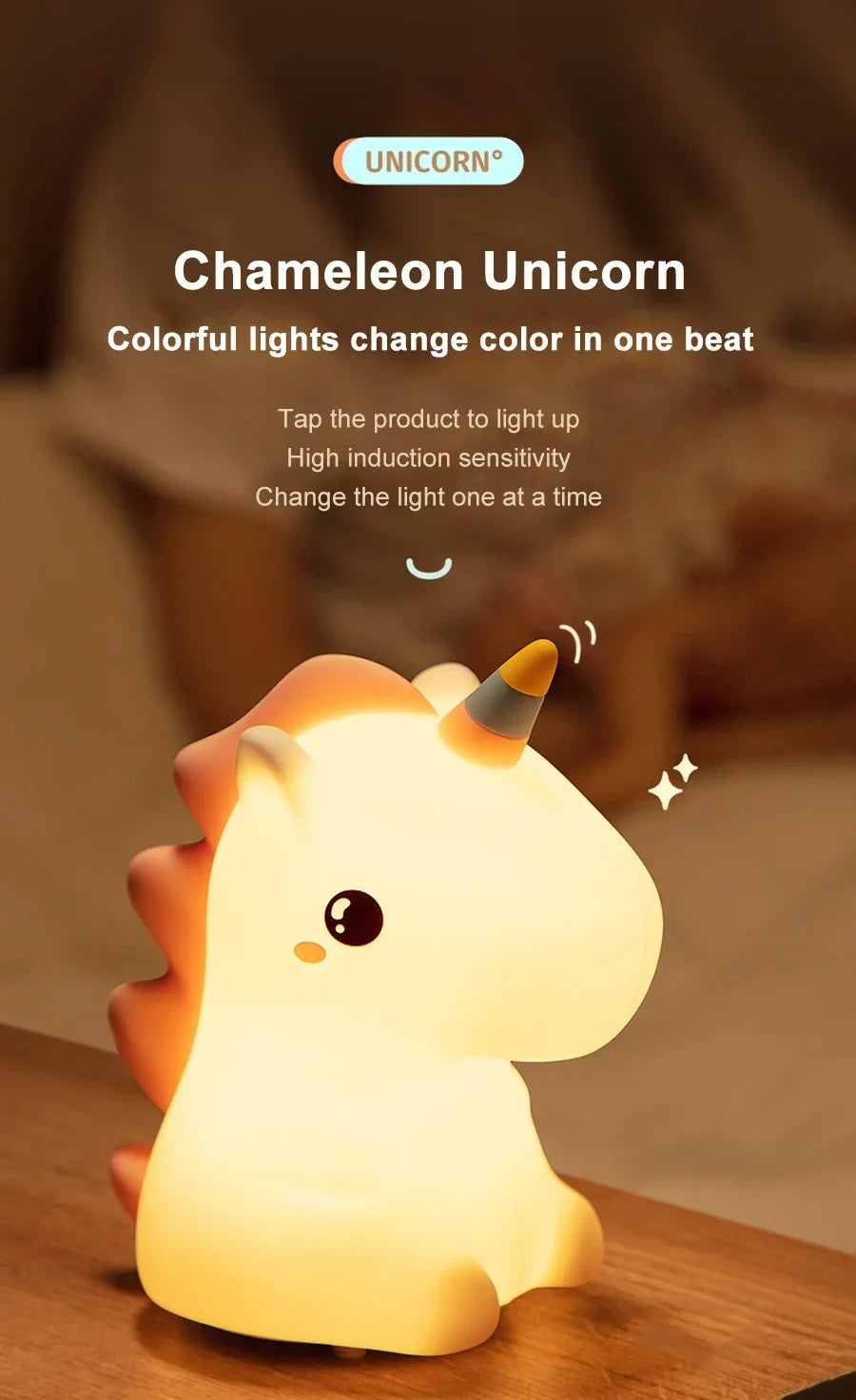 unicorn Cute Silicone LED Night Light For Kids children USB Rechargeable Cartoon Animal bedroom decor for Touch Night Lamp gifts