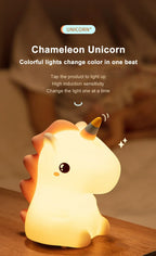 TinyGlow & Co™ Unicorn Silicone LED Night Light – USB Rechargeable Touch Lamp for Kids