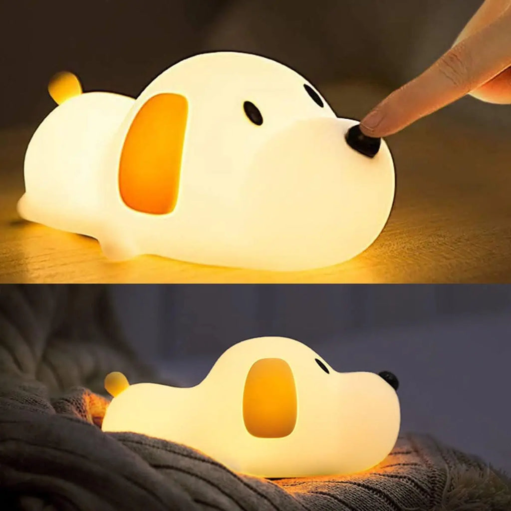 TinyGlow & Co™ Papa Puppy Silicone LED Night Light – Touch Sensor Dog Lamp for Kids
