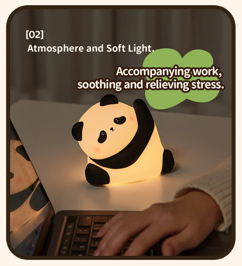 TinyGlow & Co™ Panda LED Night Light – Touch Sensor Silicone Bedside Lamp