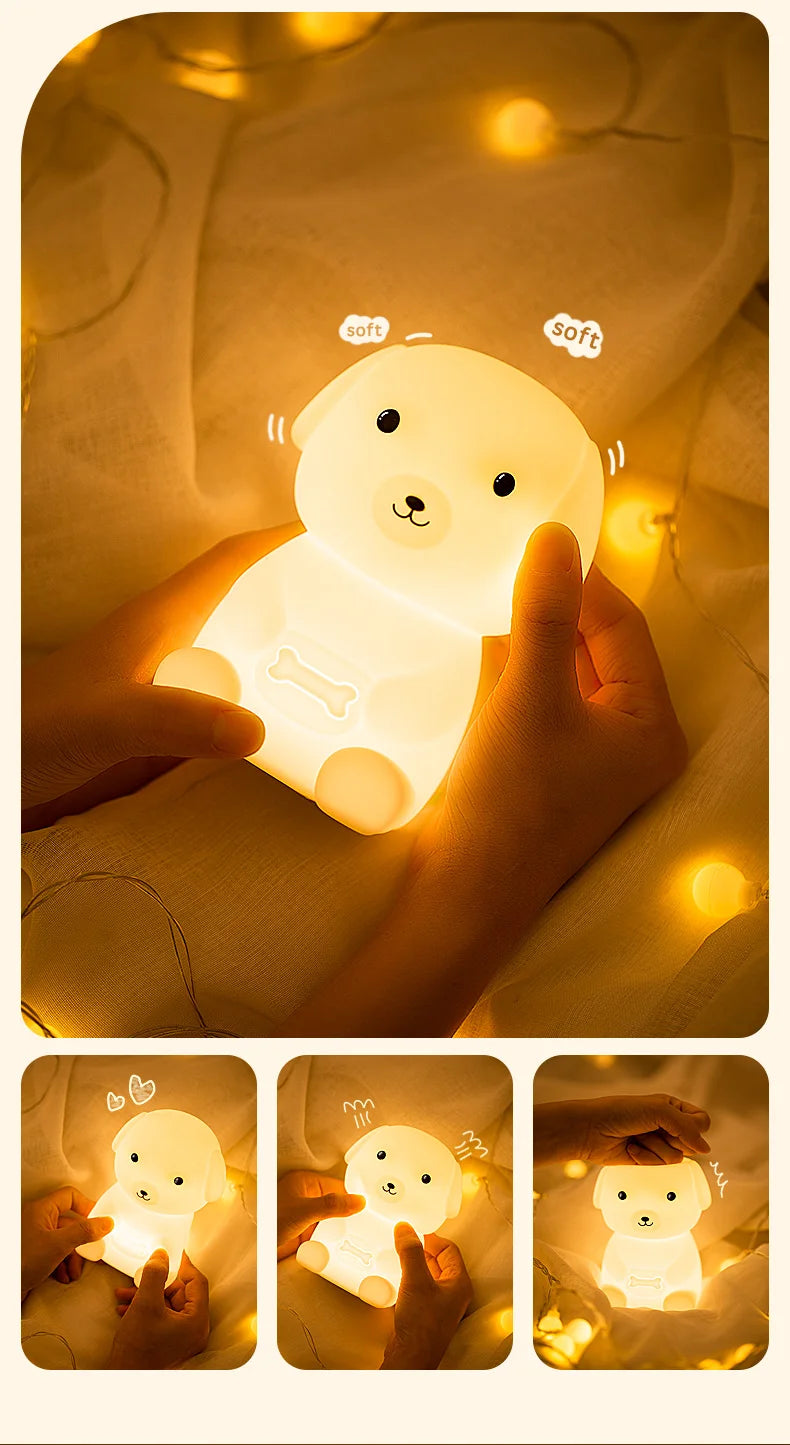 Cute Silicone LED  Puppy Night Light Animal Lamp Touch Sensor Dog Night Lamp Children Kid Bedside Bedroom Decor Birthday Gifts