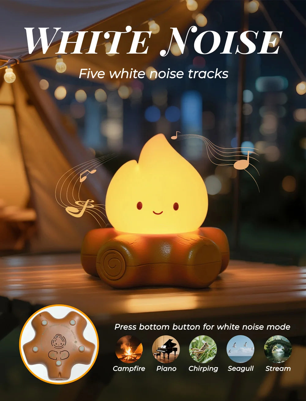 Campfire Night Lights With White Noise Creative Room Decoration Atmosphere LED Light Desk Lamp For Kids Christmas Birthday Gifts
