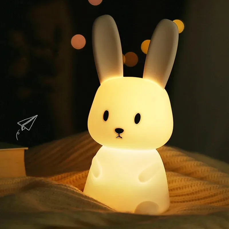 TinyGlow & Co™ Rabbit Silicone Night Light – Touch Sensor LED Lamp for Kids