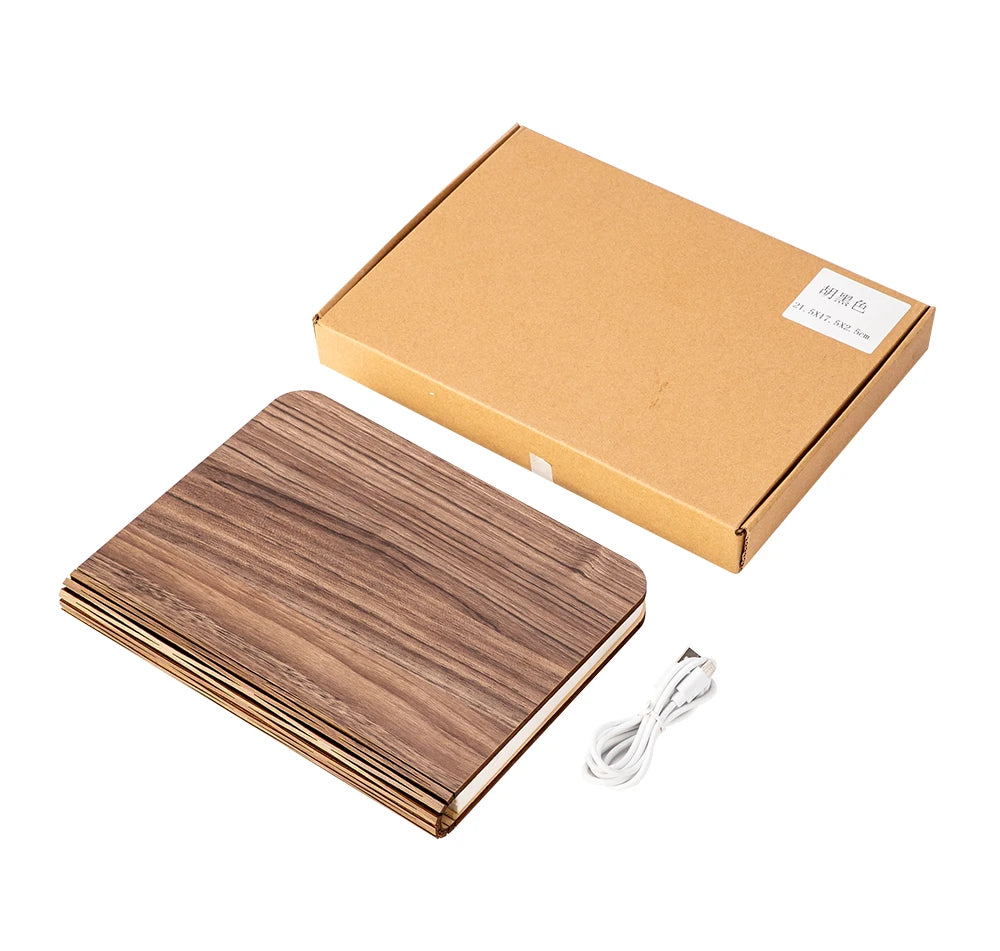 TinyGlow & Co™ Wooden Book Lamp – USB Rechargeable LED Reading Light for Kids