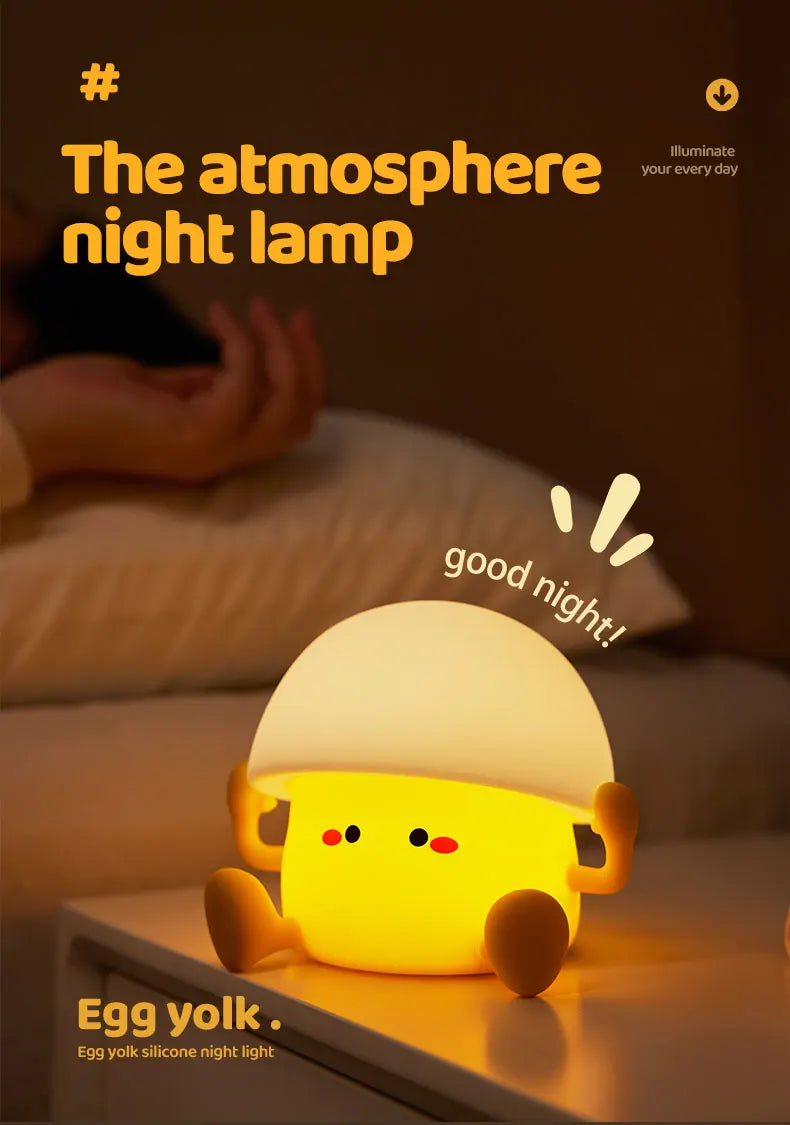 Cute Night Light Egg Yolk Lamp Mushroom Lamp Creative Desktop Decoration USB Charging Indoor Children Night Light Birthday Gift