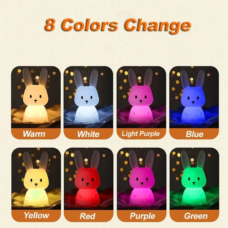 TinyGlow & Co™ Rabbit Silicone Night Light – Touch Sensor LED Lamp for Kids