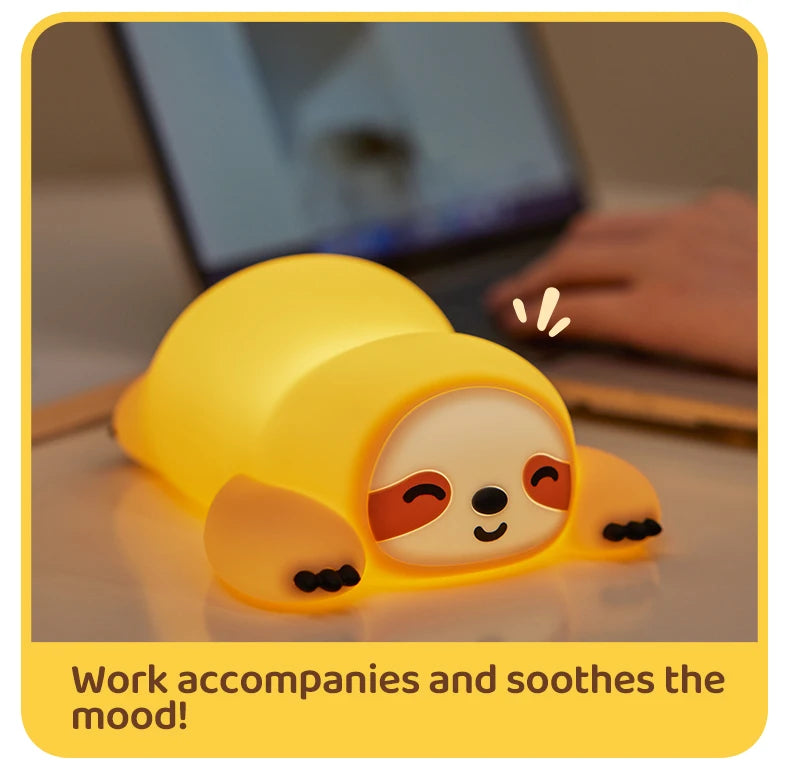 TinyGlow & Co™ Sloth Silicone LED Night Light – Rechargeable Dimmable Animal Lamp