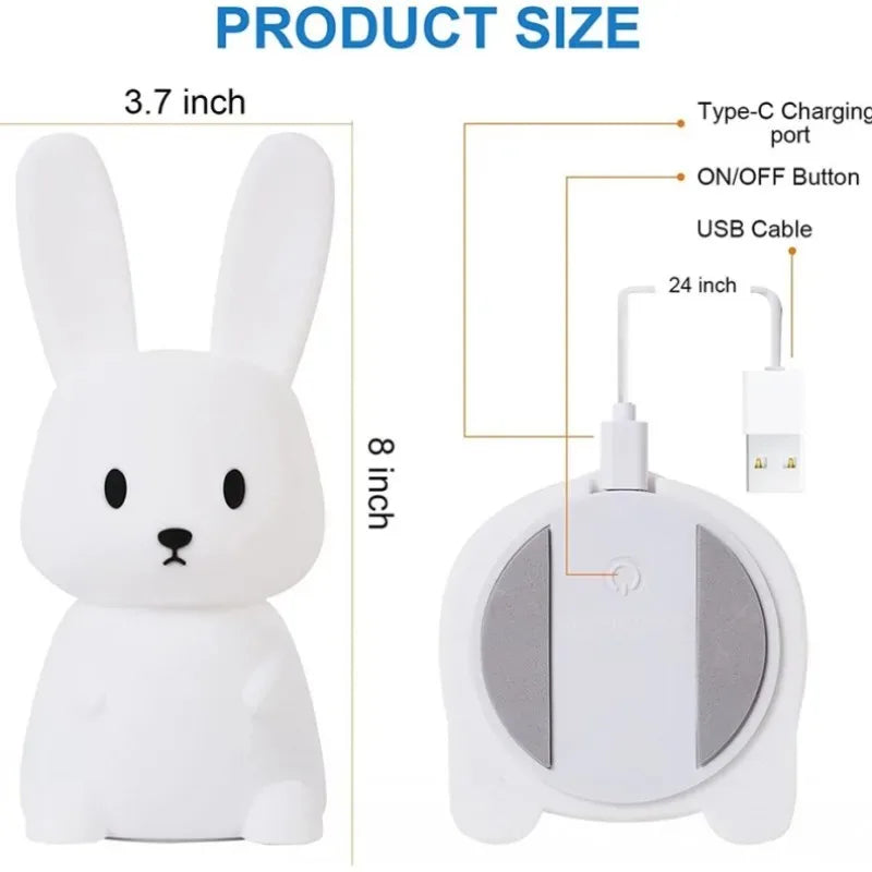 TinyGlow & Co™ Rabbit Silicone Night Light – Touch Sensor LED Lamp for Kids