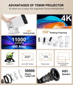 TinyGlow & Co™ ThundeaL TD80W Full HD 1080P Portable Projector with Android WiFi for 2K 4K Video Home Theater Cinema Beam Projetor