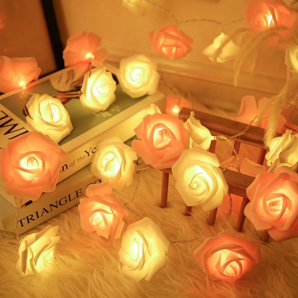 TinyGlow & Co™ Rose Flower LED String Lights - USB/Battery Fairy Lights for Weddings & Parties