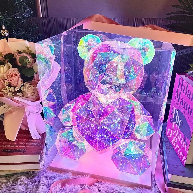 TinyGlow & Co™ LED Teddy Bear Lamp - Colorful Sparkling Rose Gift Light