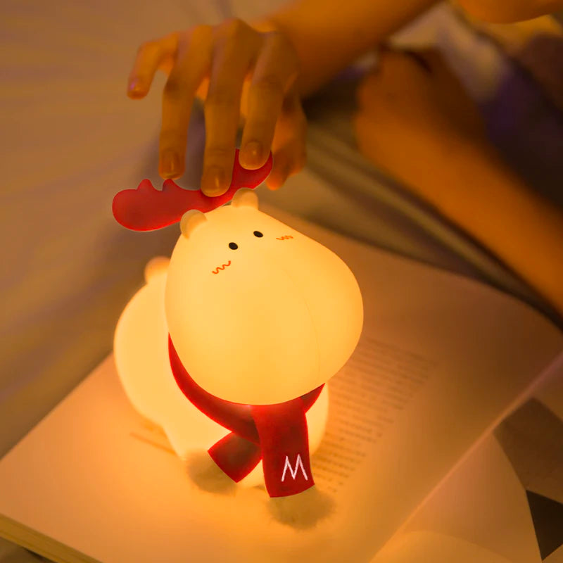 Cute Silicone Night Light Animal Night Light RGB Atmosphere Lamp Desktop Decoration Night Lamp Children's Christmas Deer Gift