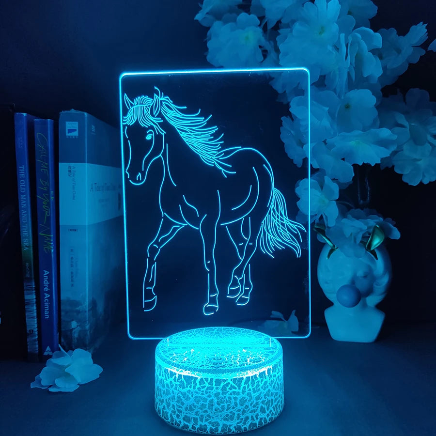 TinyGlow & Co™ Elegant Horse 3D Acrylic Illusion Lamp - 7 Color Nightlight for Cowboy Style Bedroom