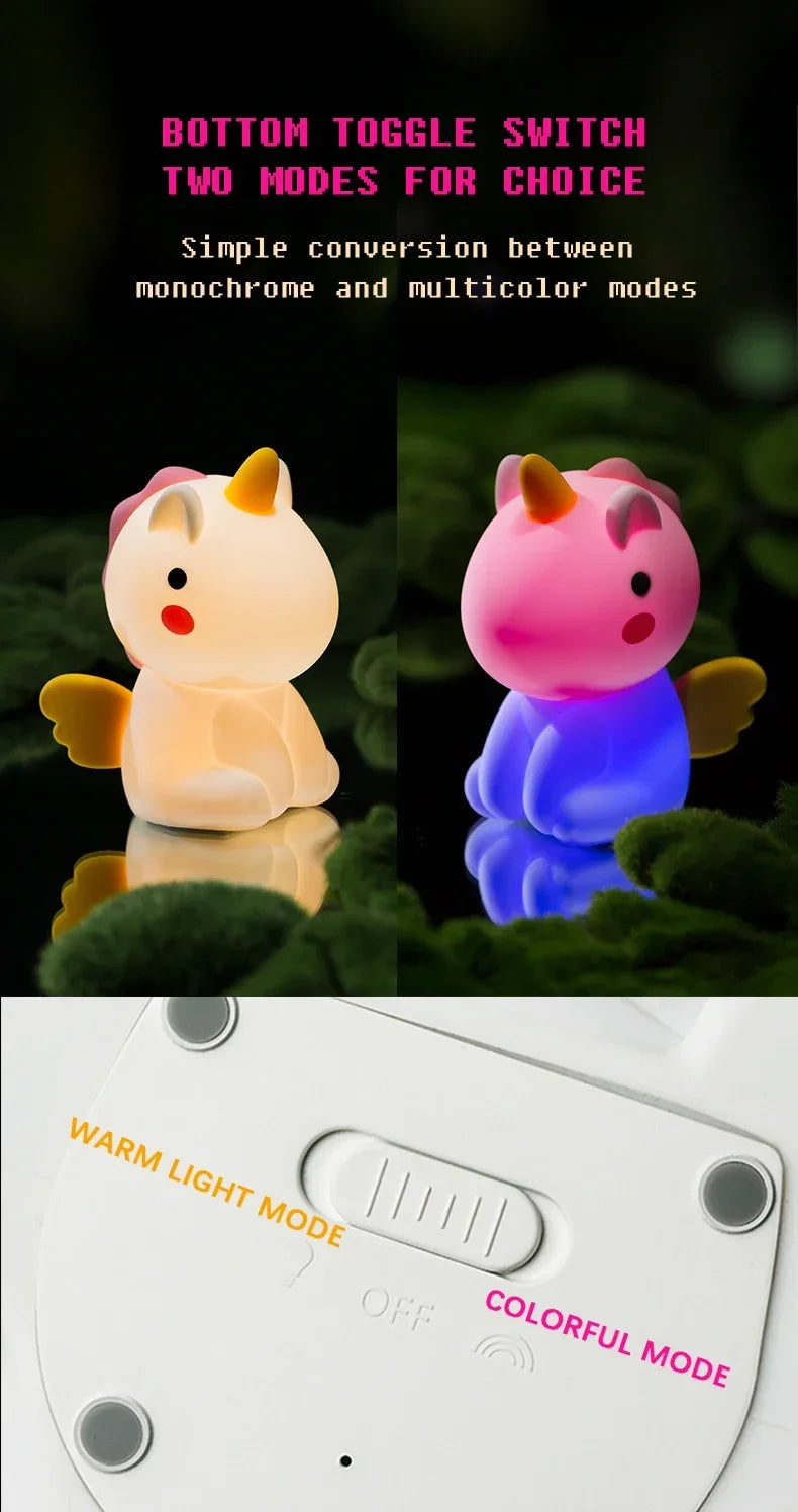 unicorn Cute Silicone LED Night Light For Kids children USB Rechargeable Cartoon Animal bedroom decor for Touch Night Lamp gifts