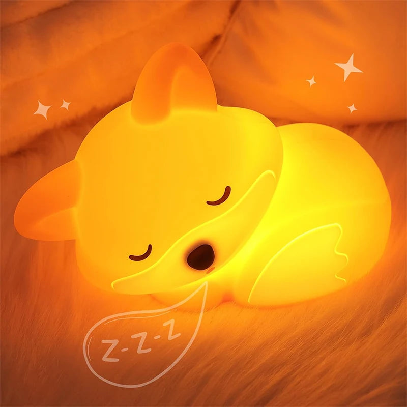 TinyGlow & Co™ Fox Silicone Night Light – Rechargeable Dimmable Timer Touch Lamp