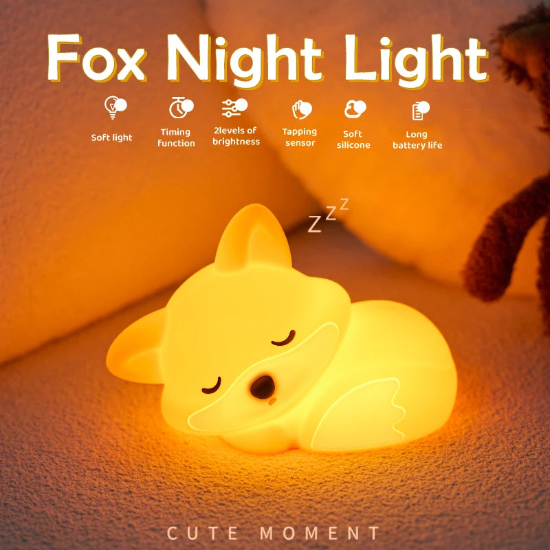 Novelty Animal Silicone Night Light Fox Rabbit Nursery Nightlight Rechargeable Timing Touch Sensor Bedside Table Lamp For Room