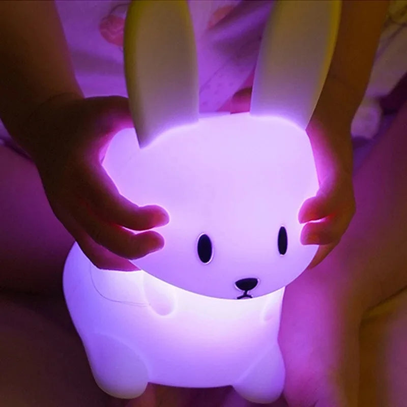 TinyGlow & Co™ Rabbit Silicone Night Light – Touch Sensor LED Lamp for Kids