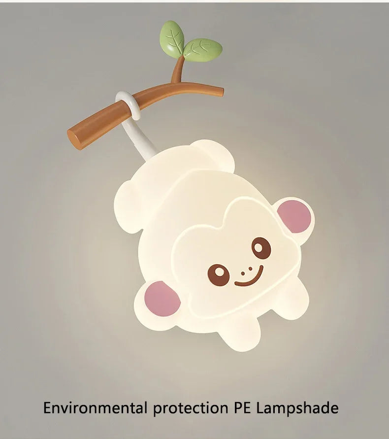 TinyGlow & Co™ Tree Branch Wall Lamp – Monkey & Bear LED Sconce for Kids Room