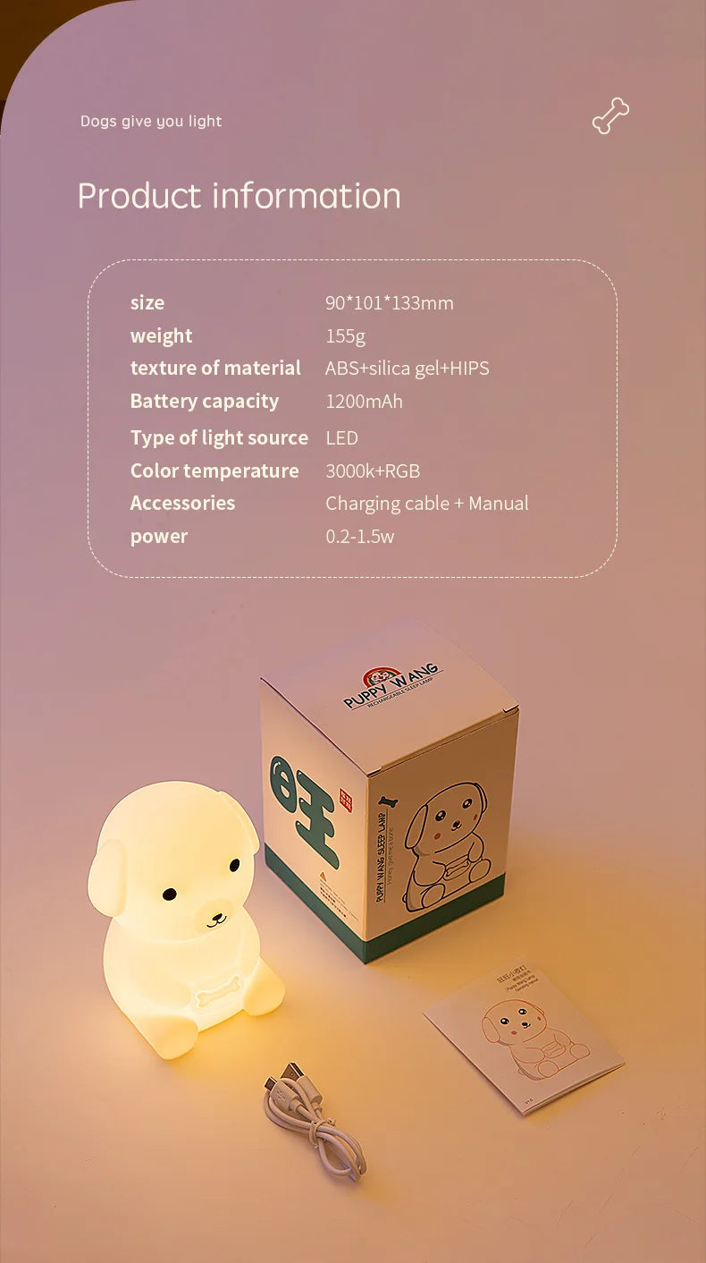 Cute Silicone LED  Puppy Night Light Animal Lamp Touch Sensor Dog Night Lamp Children Kid Bedside Bedroom Decor Birthday Gifts
