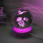 TinyGlow & Co™ 3D Jellyfish Crystal Ball LED Night Light – Laser Engraved Ambient Lamp