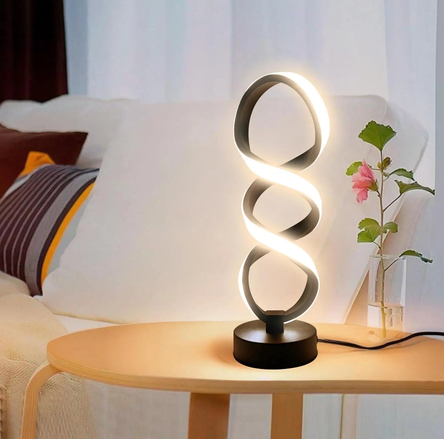 Creative spiral LED table lamp, adjustable in 3 colors, USB power supply, suitable for home bedrooms, offices, and study rooms