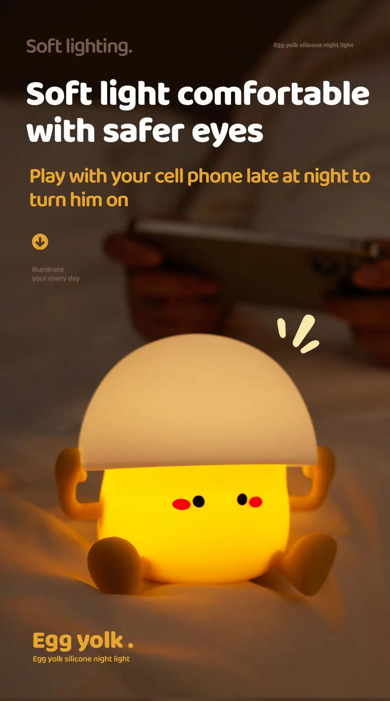 Cute Night Light Egg Yolk Lamp Mushroom Lamp Creative Desktop Decoration USB Charging Indoor Children Night Light Birthday Gift