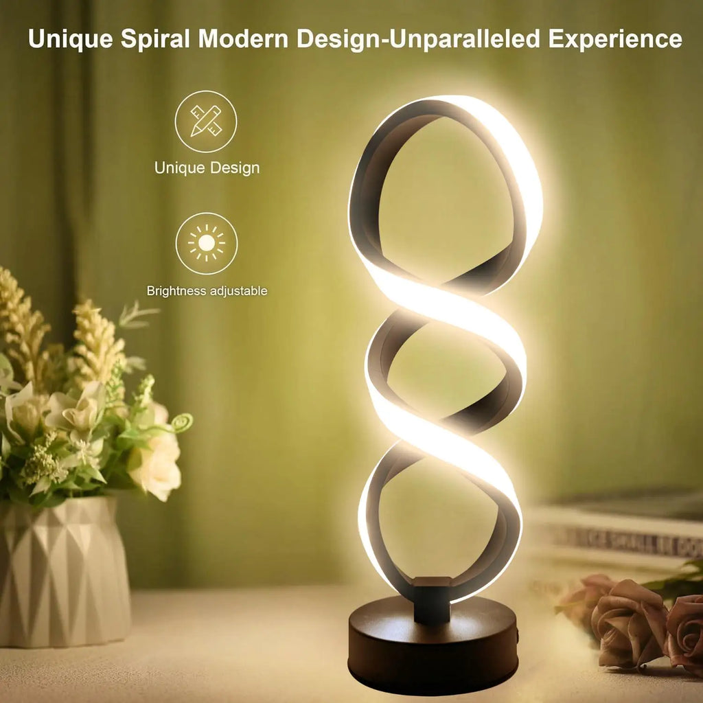 TinyGlow & Co™ Creative Spiral LED Table Lamp – 3 Color Adjustable USB Desk Light