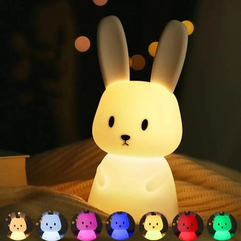 TinyGlow & Co™ Rabbit Silicone Night Light – Touch Sensor LED Lamp for Kids
