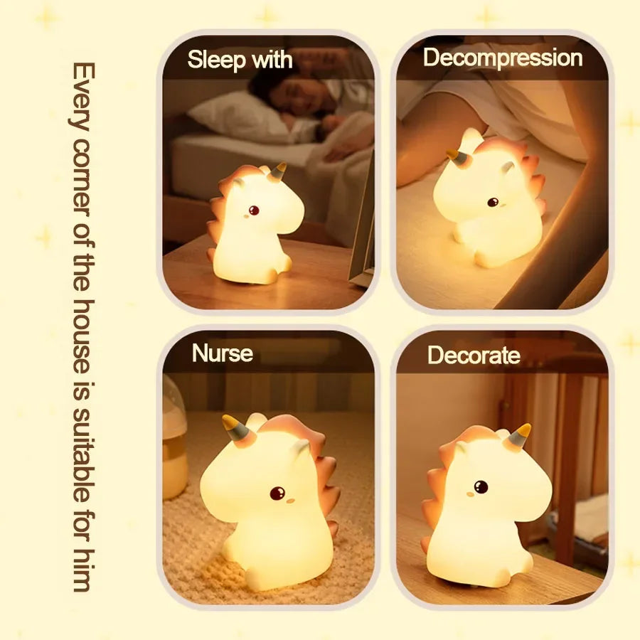 unicorn Cute Silicone LED Night Light For Kids children USB Rechargeable Cartoon Animal bedroom decor for Touch Night Lamp gifts